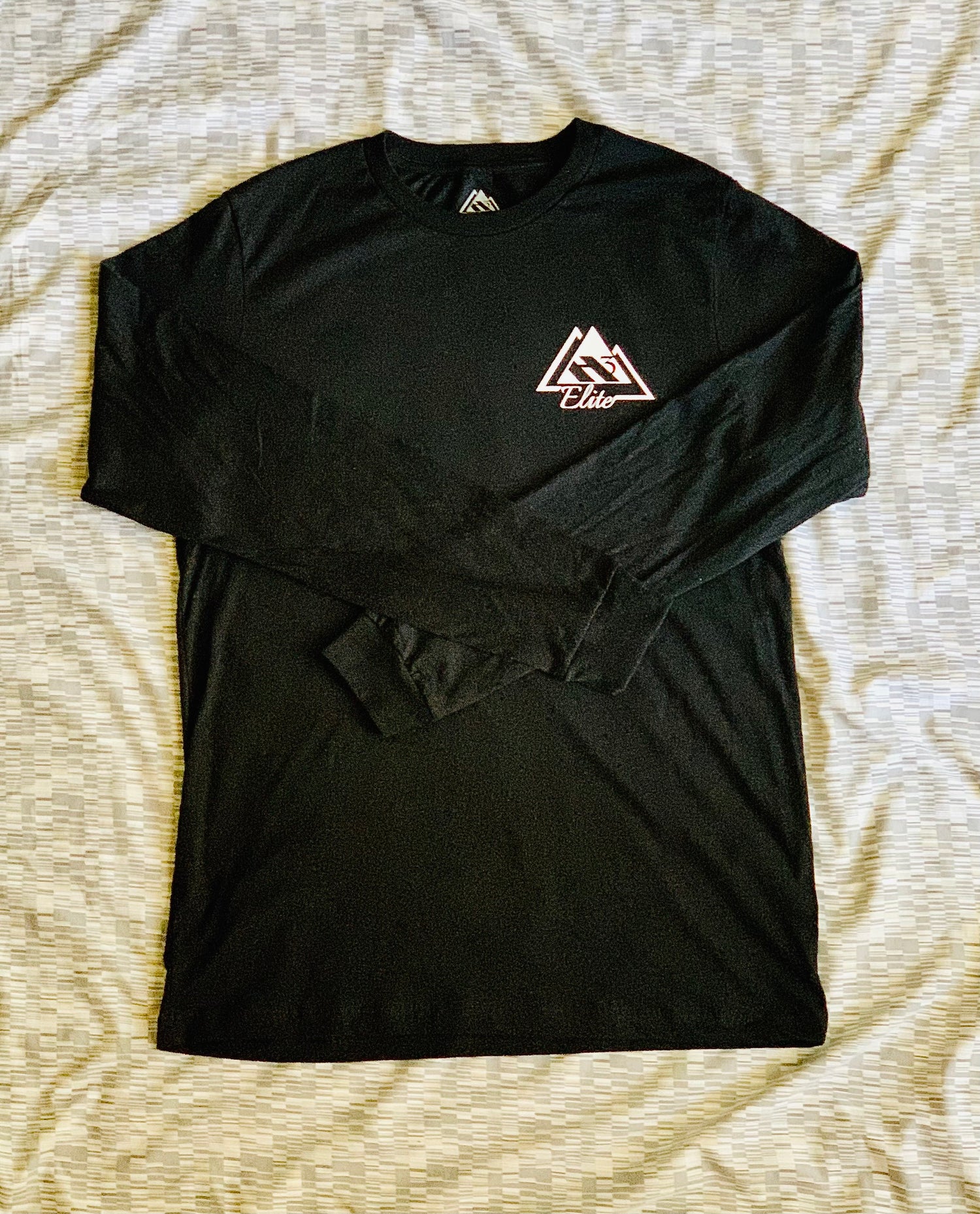 Black "Elite Onset" long sleeve t-shirt with white logo (front)